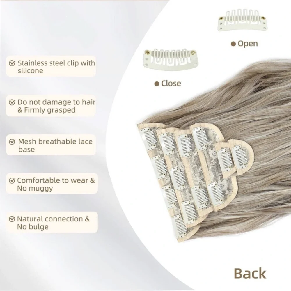 Clip-in Hair Extensions 6PCS Wavy Light Gray Ash Blonde Light Brown Thick Hair